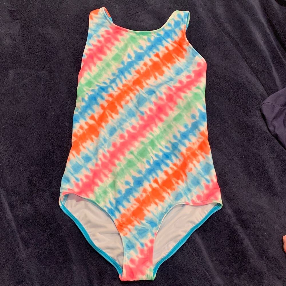 Lands' End Girls Teal Tugless Tank Swimsuit